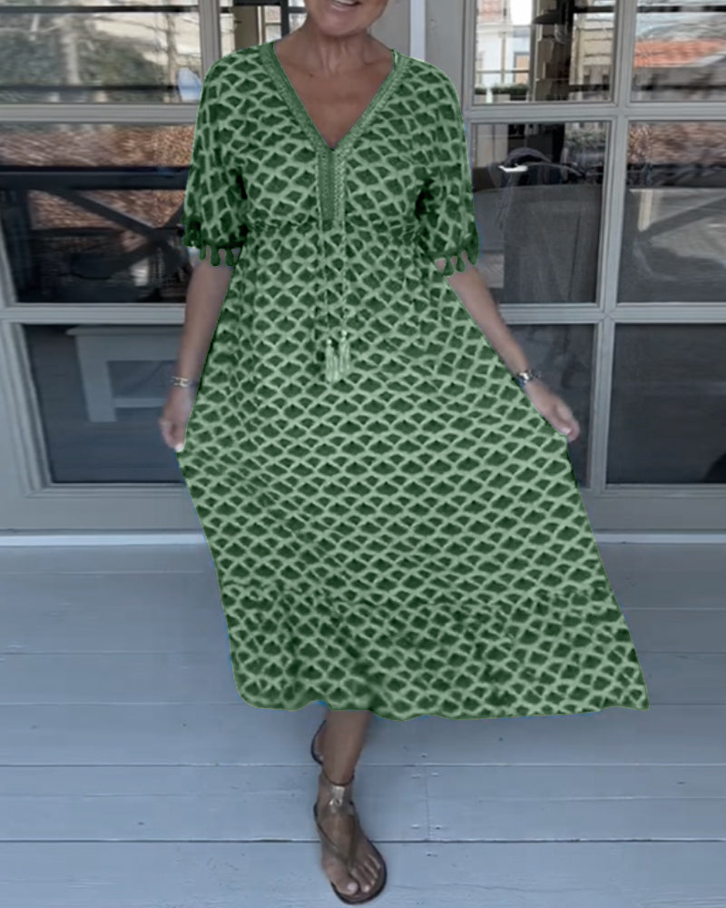 Ania - Vrijetijdskleed met V-hals en print