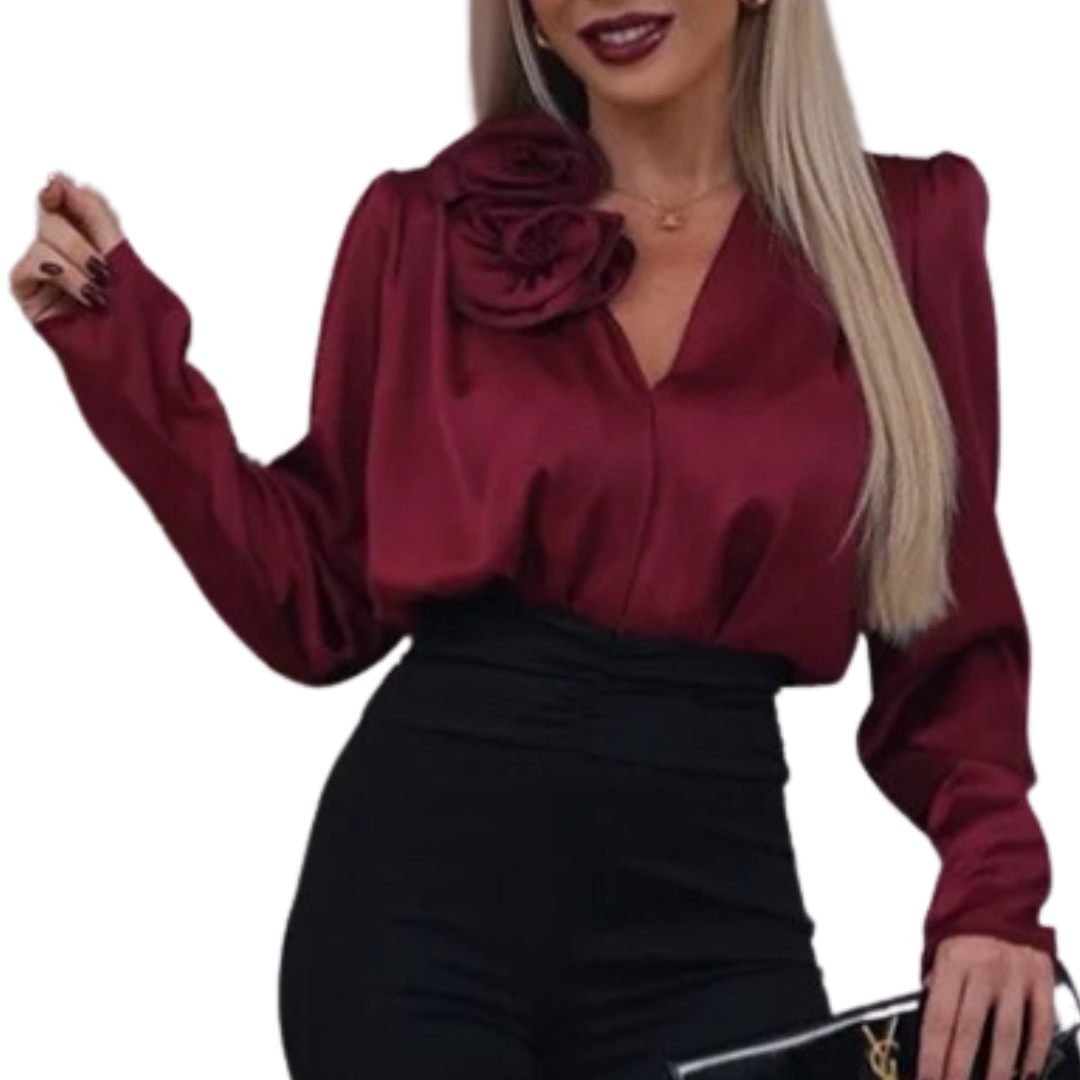 Clara | Élégante Blouse en Satin avec Détail Floral