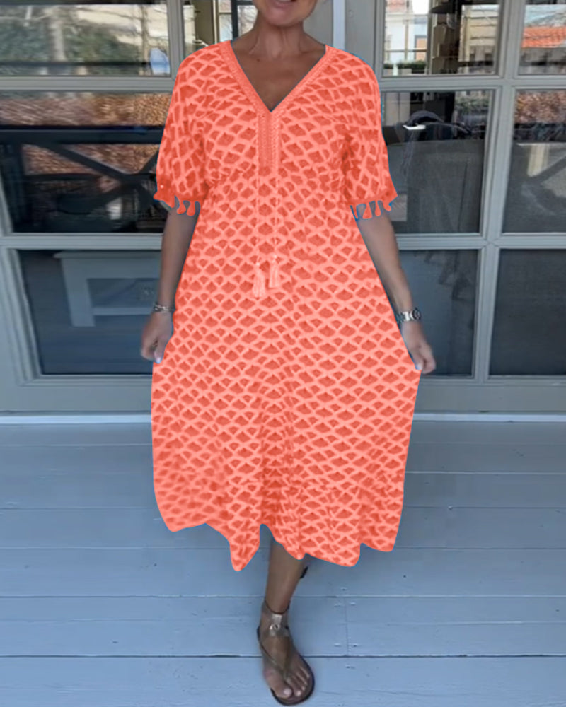 Ania - Vrijetijdskleed met V-hals en print