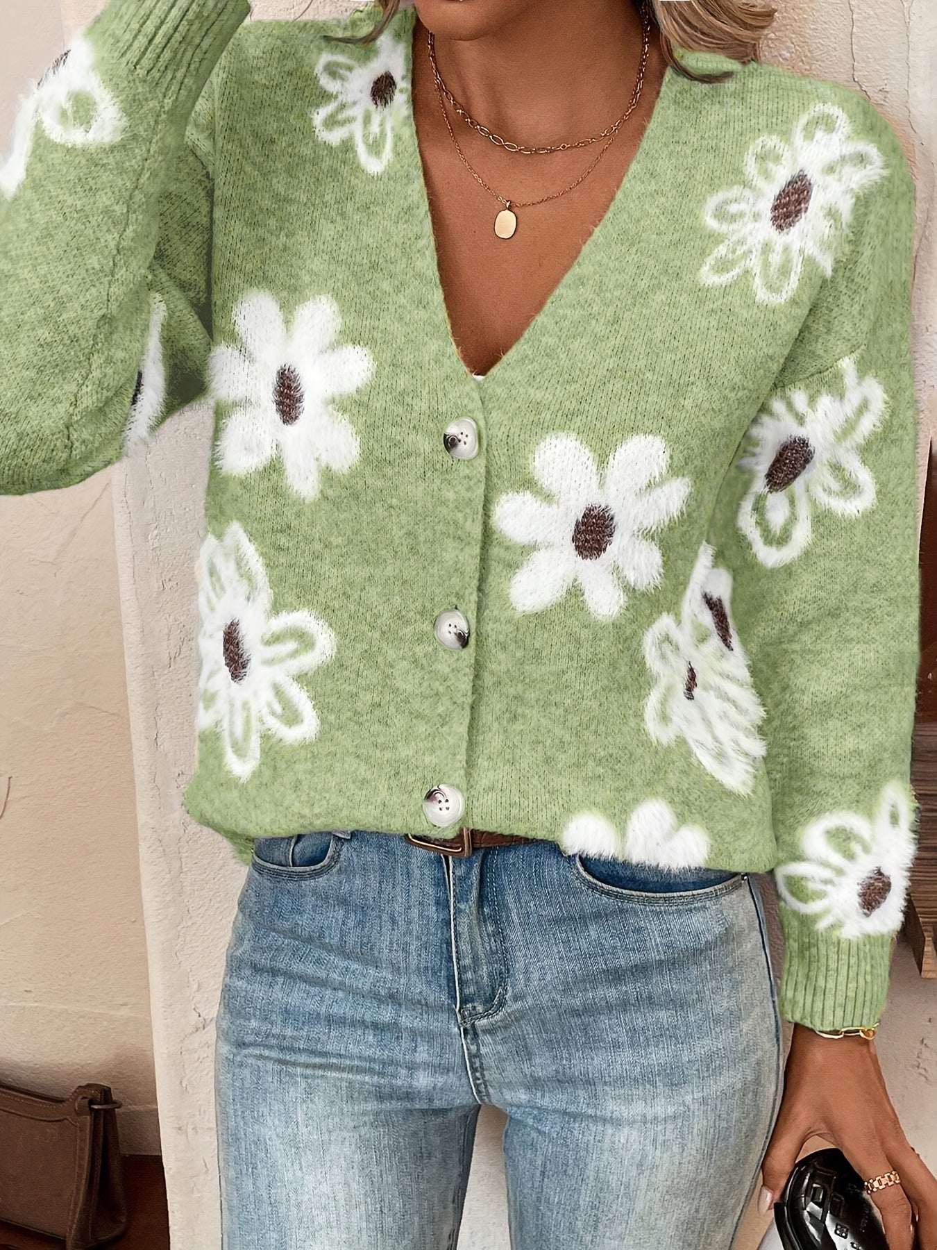 Pascale | Cardigan en Maille avec Motif Floral