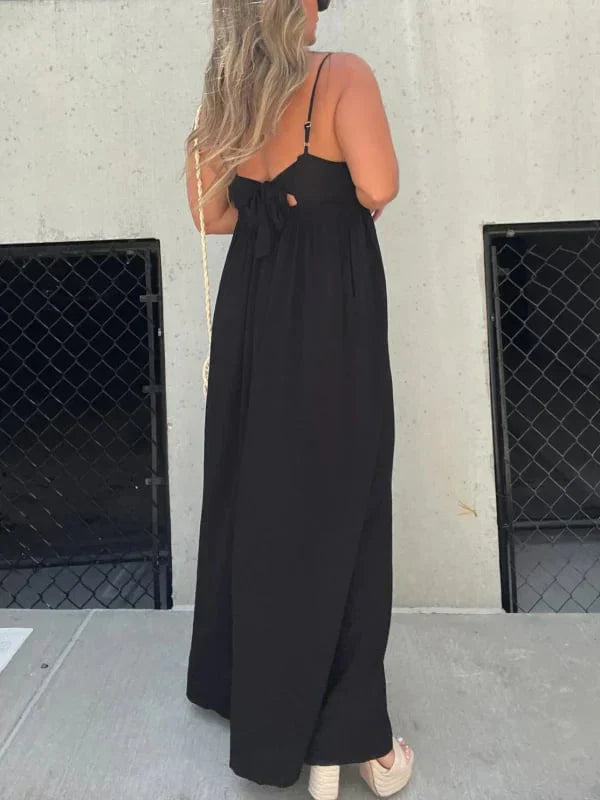 Mara - V-Hals Moeiteloze Wijde Pijpen Jumpsuit