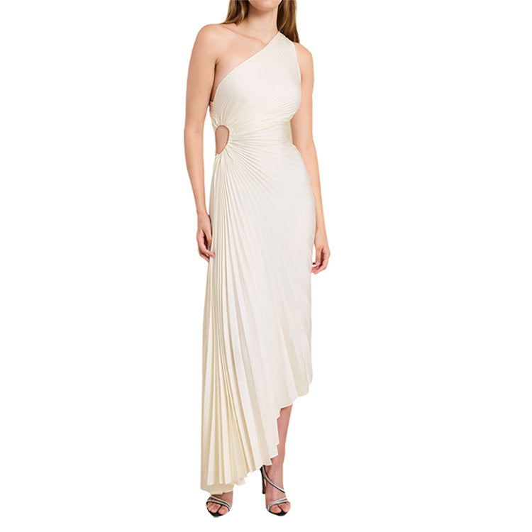 Sylviana™ | Midi Plissé Jurk met Één Schouder