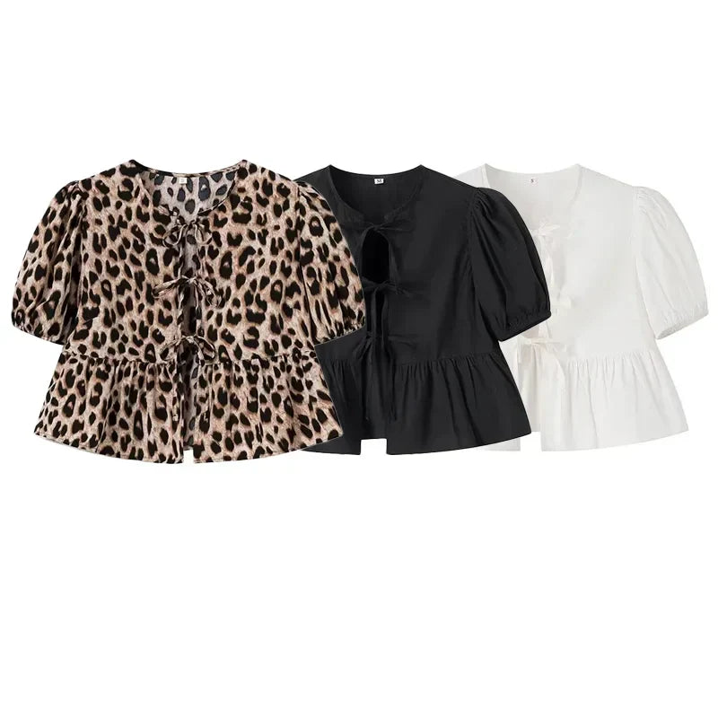 Georgette | Blouse Peplum Élégante à Nœud Avant