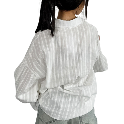 Ambre | Blouse Boutonnée à Manches à Nouer Rayée