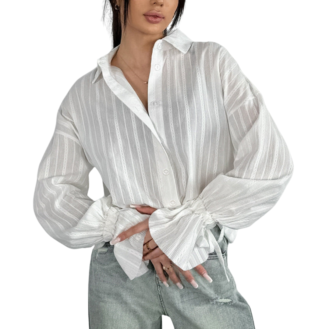 Ambre | Blouse Boutonnée à Manches à Nouer Rayée