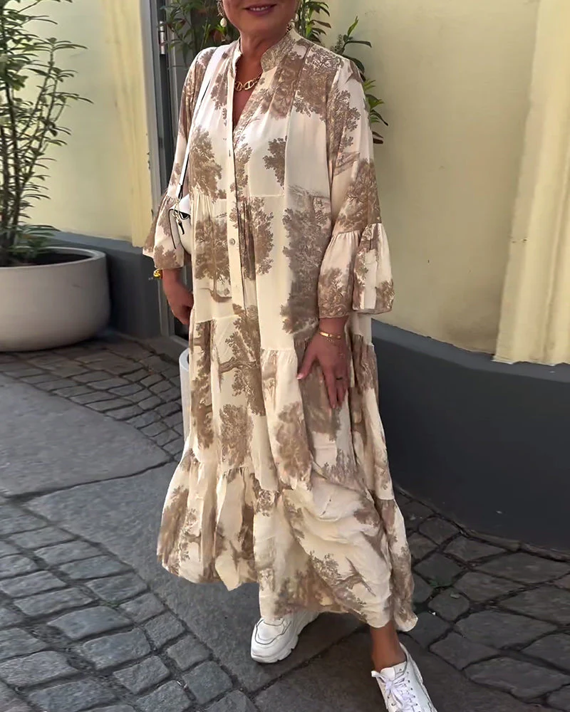 Corine™ | Robe Fluide Élégante à Imprimé Naturel