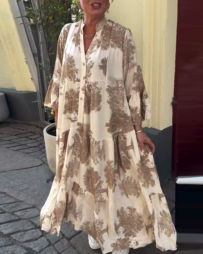 Corine™ | Robe Fluide Élégante à Imprimé Naturel