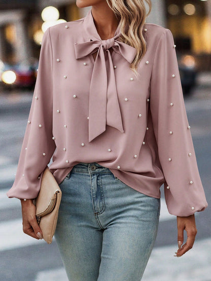 Chloé | Blouse Élégante à Col Noué avec Perles