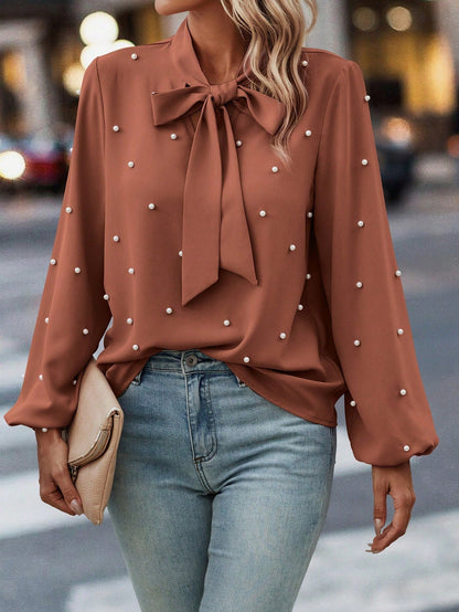 Chloé | Blouse Élégante à Col Noué avec Perles