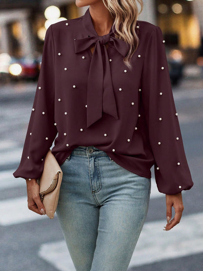 Chloé | Blouse Élégante à Col Noué avec Perles