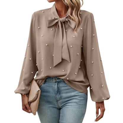 Chloé | Blouse Élégante à Col Noué avec Perles