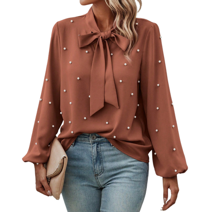 Chloé | Blouse Élégante à Col Noué avec Perles