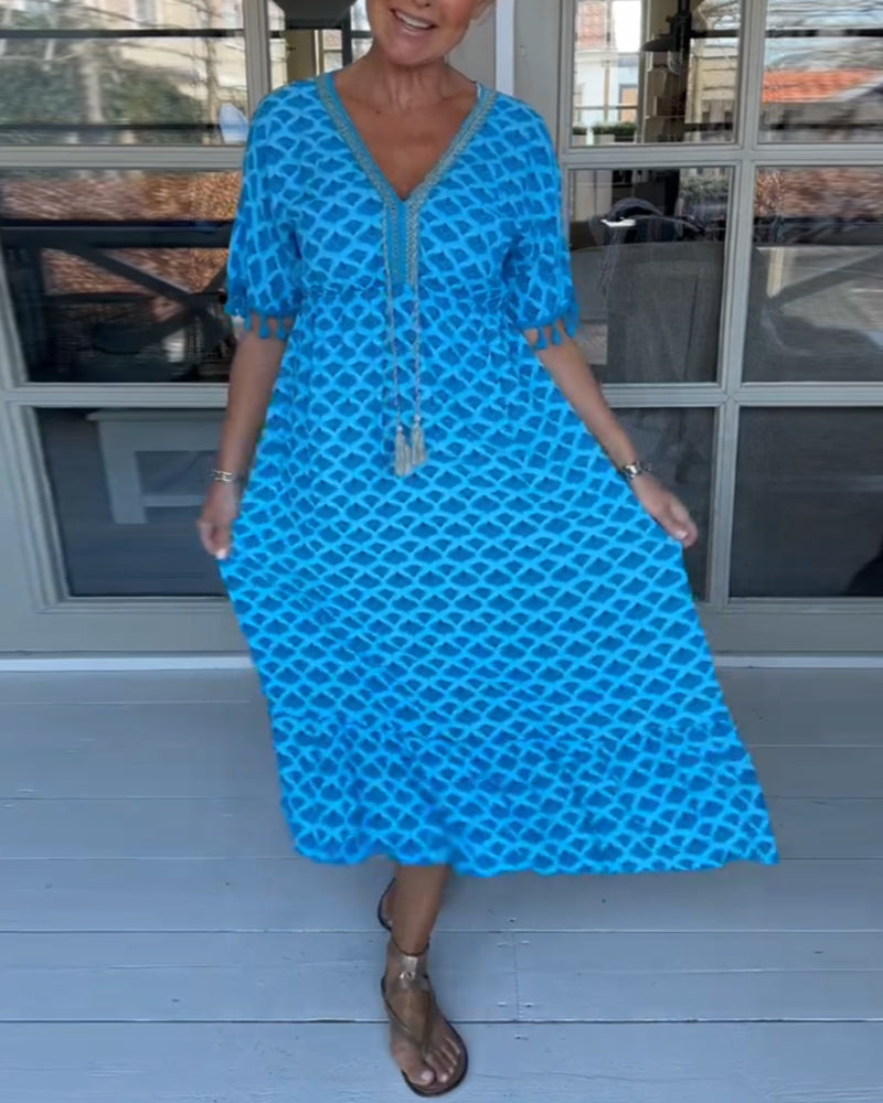 Ania - Vrijetijdskleed met V-hals en print