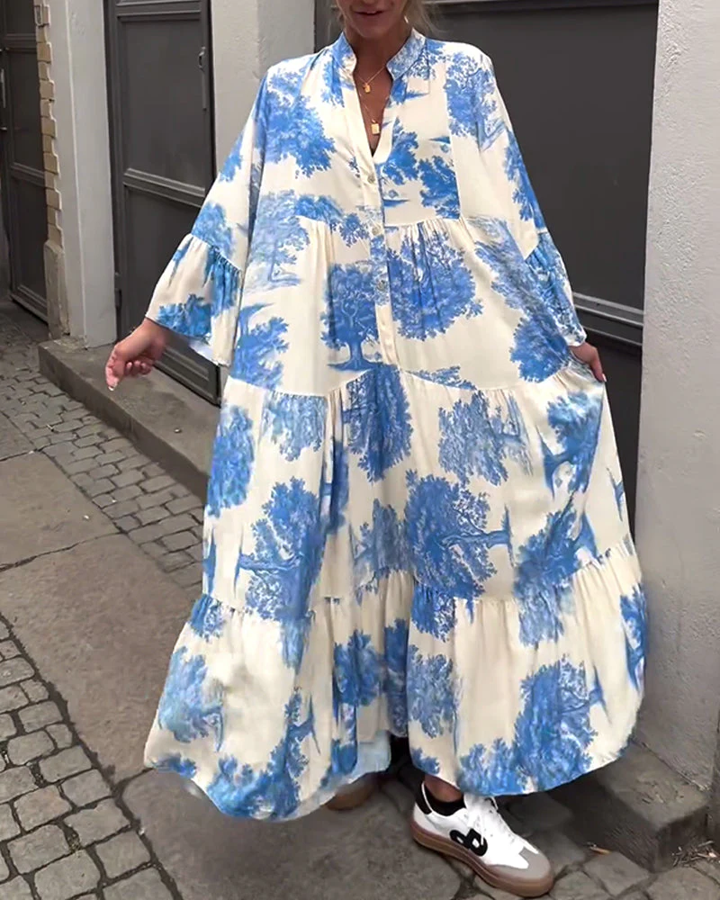Corine™ | Robe Fluide Élégante à Imprimé Naturel