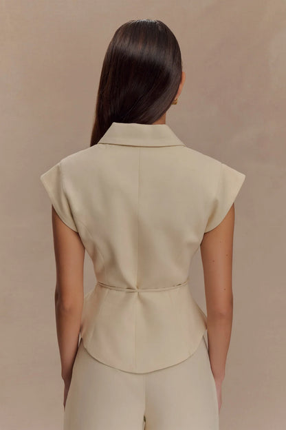 Camille – Ensemble en lin deux pièces à nouer, coupe tailleur féminine