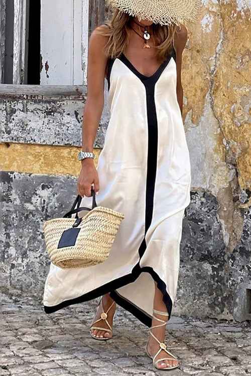 Lora - Spaghetti-band V-hals Maxi-jurk