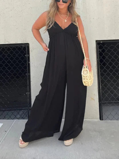 Mara - V-Hals Moeiteloze Wijde Pijpen Jumpsuit