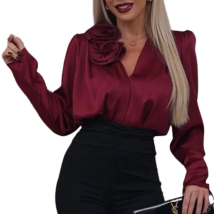 Clara | Élégante Blouse en Satin avec Détail Floral