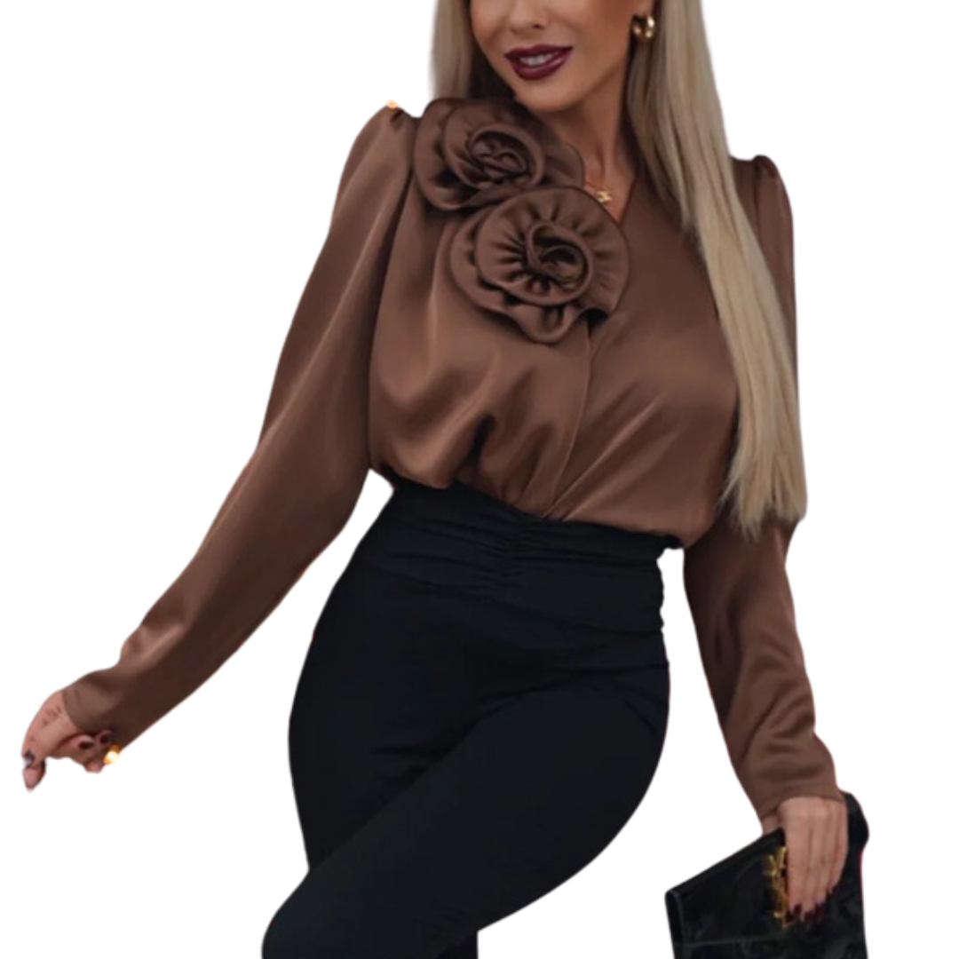Clara | Élégante Blouse en Satin avec Détail Floral