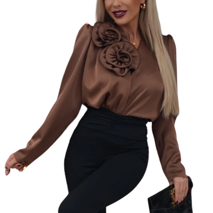 Clara | Élégante Blouse en Satin avec Détail Floral