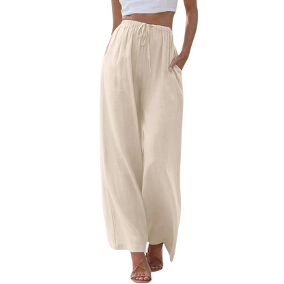 Blanche | Pantalon taille haute à jambes larges