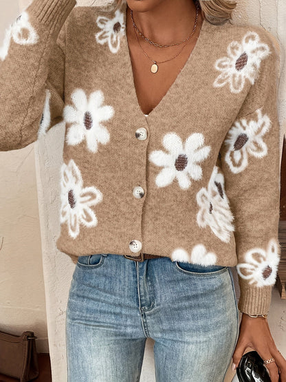 Pascale | Cardigan en Maille avec Motif Floral
