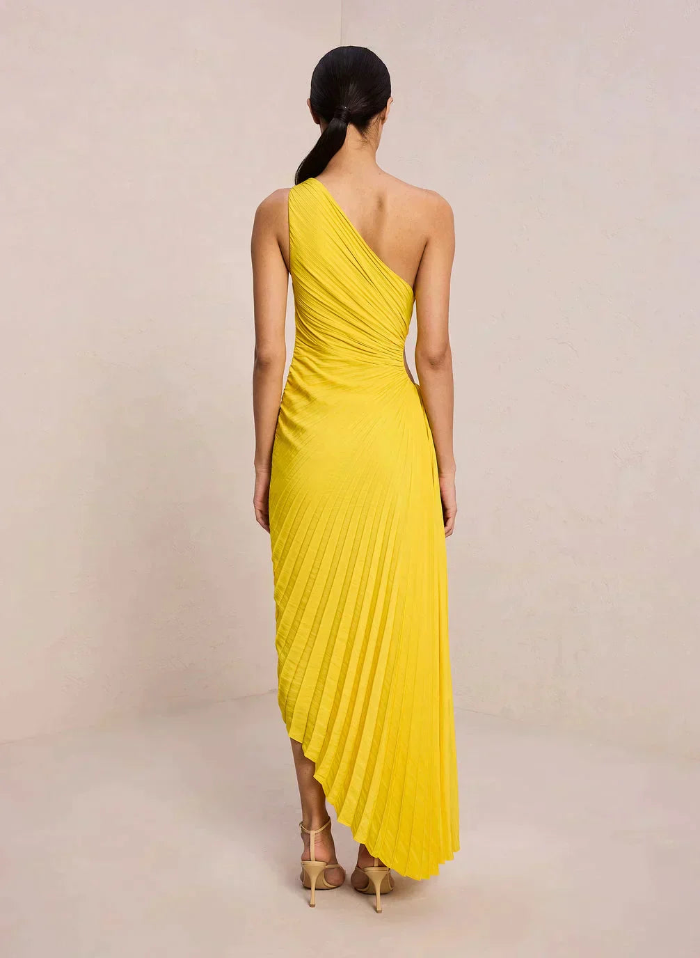 Sylviana™ | Midi Plissé Jurk met Één Schouder