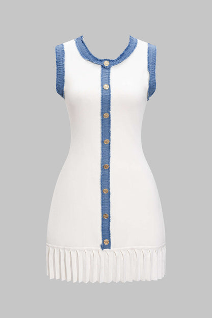 Amélie - Robe Pull Sans Manches Patchwork en Tricot Métallisé