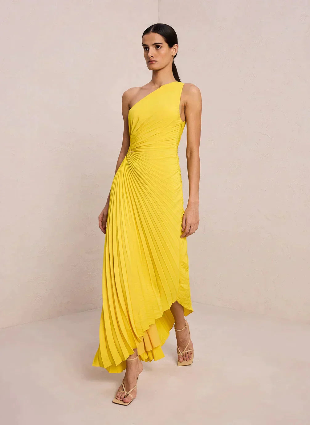 Sylviana™ | Midi Plissé Jurk met Één Schouder