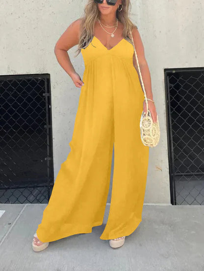 Mara - V-Hals Moeiteloze Wijde Pijpen Jumpsuit