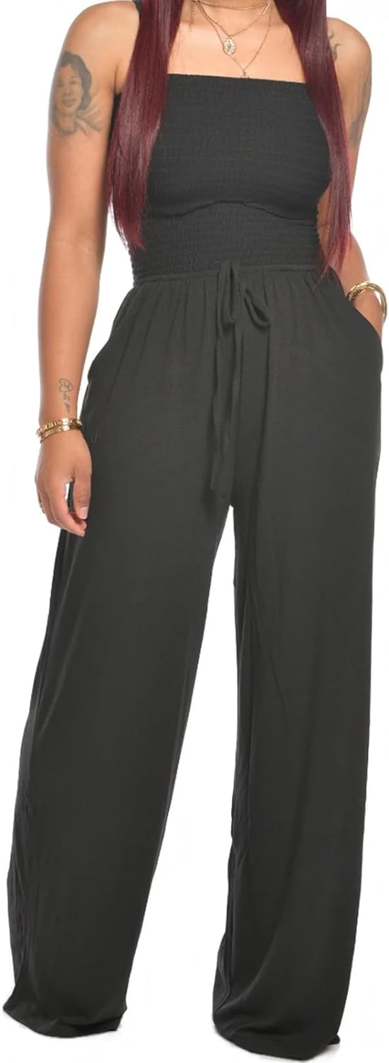 Lola - Schoudervrije Effen Gerimpelde Jumpsuit