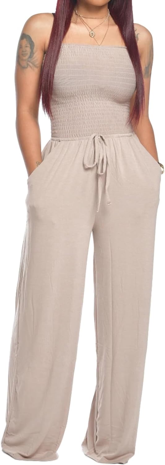 Lola - Schoudervrije Effen Gerimpelde Jumpsuit