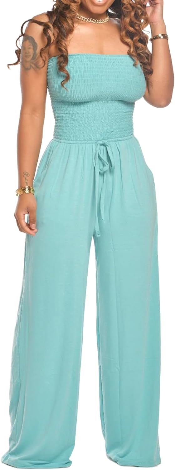 Lola - Schoudervrije Effen Gerimpelde Jumpsuit
