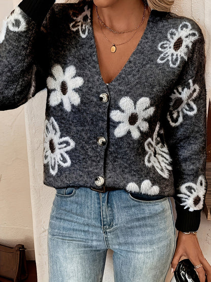 Pascale | Cardigan en Maille avec Motif Floral