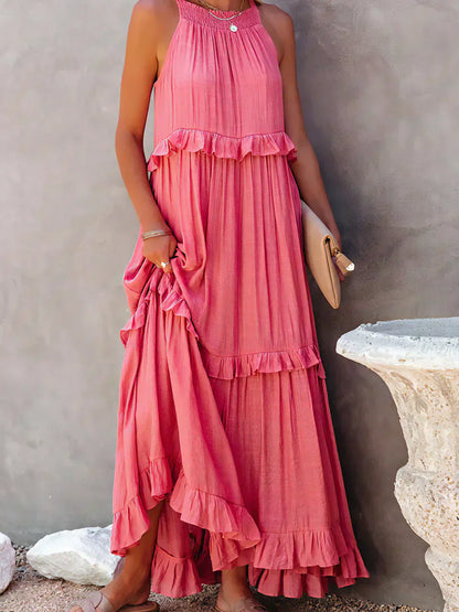 Ilona - HALTERNECK JURK MET RUFFLES EN ZAKKEN