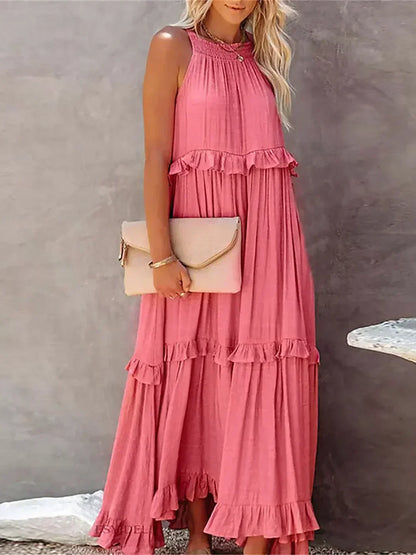 Ilona - HALTERNECK JURK MET RUFFLES EN ZAKKEN