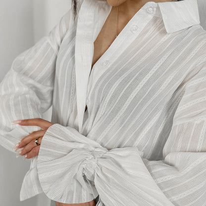 Ambre | Blouse Boutonnée à Manches à Nouer Rayée