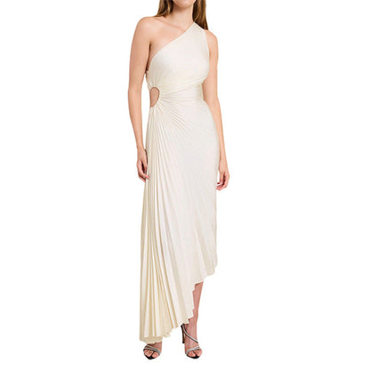 Sylviana™ | Midi Plissé Jurk met Één Schouder
