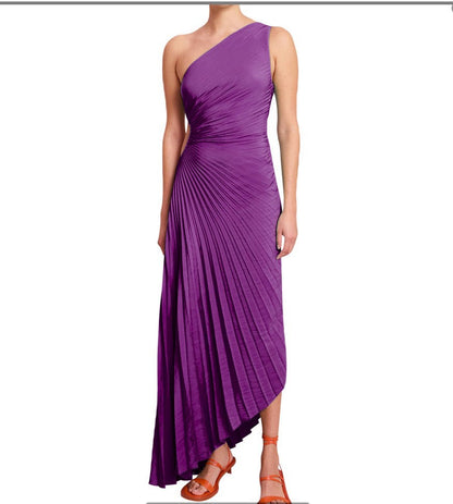 Sylviana™ | Midi Plissé Jurk met Één Schouder