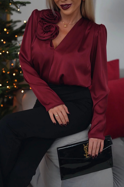 Clara | Élégante Blouse en Satin avec Détail Floral