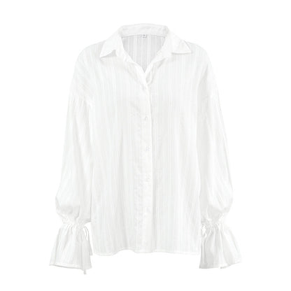 Ambre | Blouse Boutonnée à Manches à Nouer Rayée