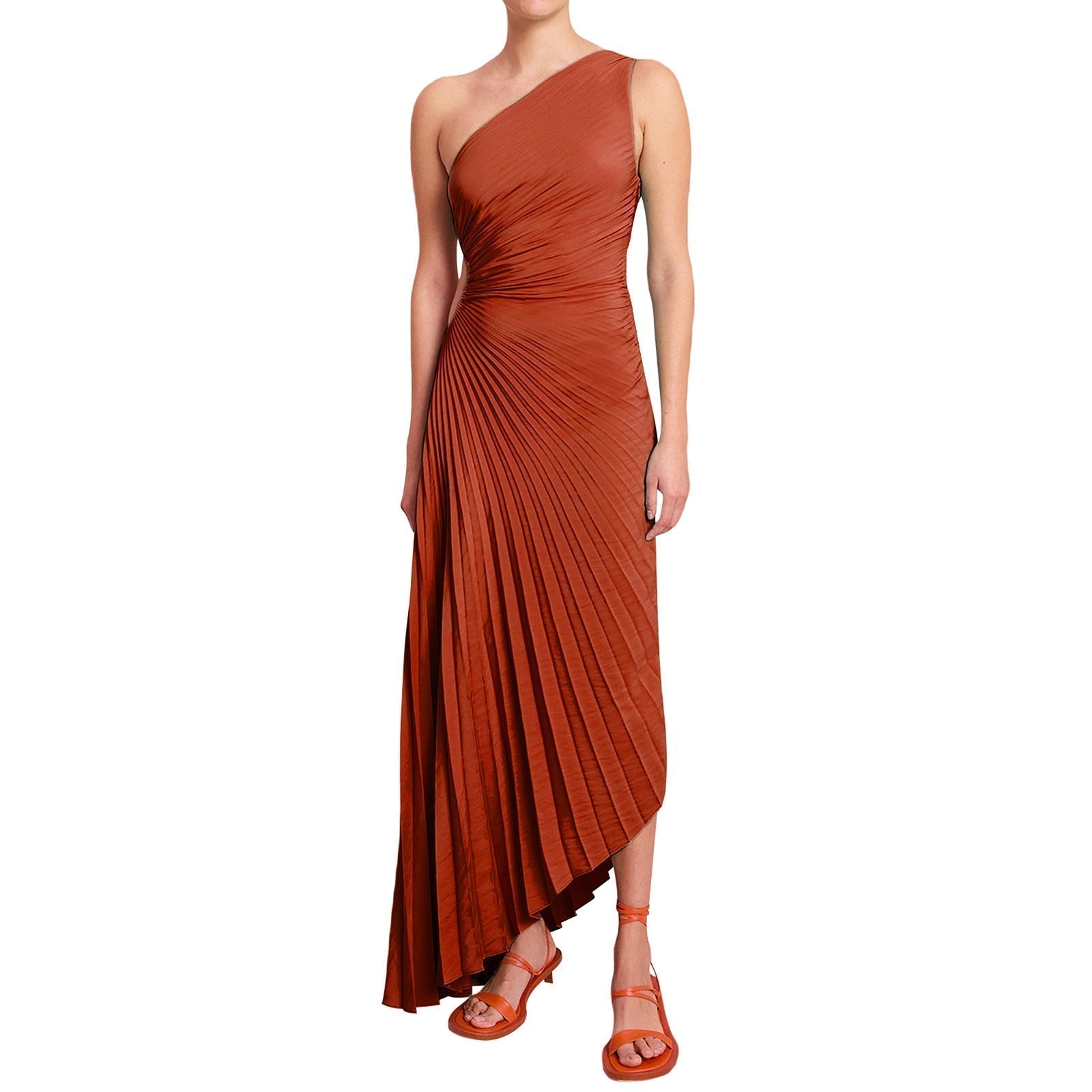Sylviana™ | Midi Plissé Jurk met Één Schouder