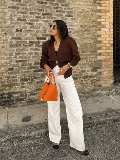 Flavie | Cardigan Élégant avec Fermeture à Bouton Doré