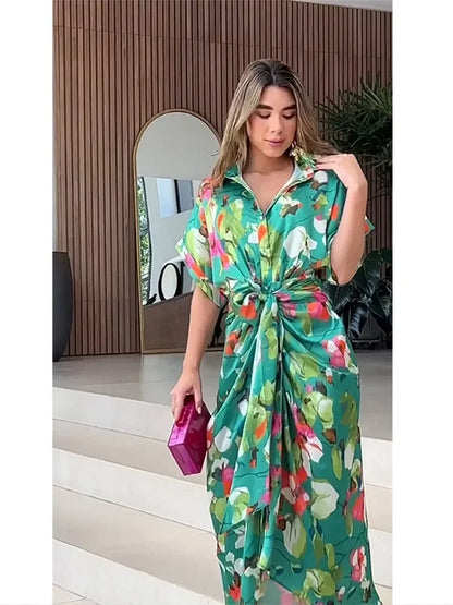 Valentina - Bloemige Knopen Maxi Hemdress