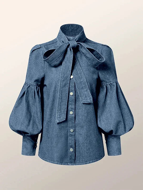 Fernande | Blouse Élégante à Col Montant et Nœud