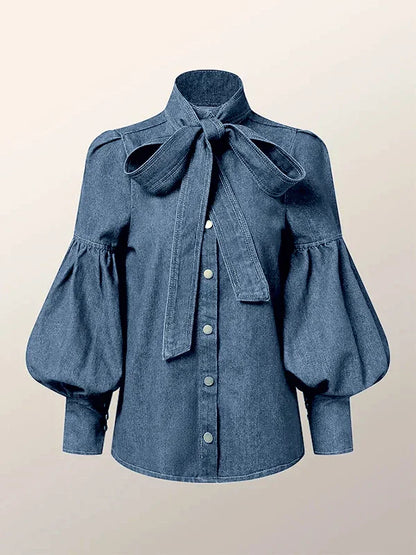 Fernande | Blouse Élégante à Col Montant et Nœud