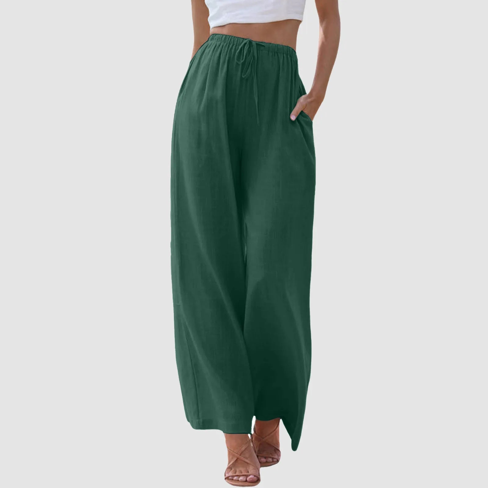 Blanche | Pantalon taille haute à jambes larges