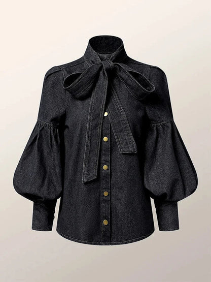 Fernande | Blouse Élégante à Col Montant et Nœud