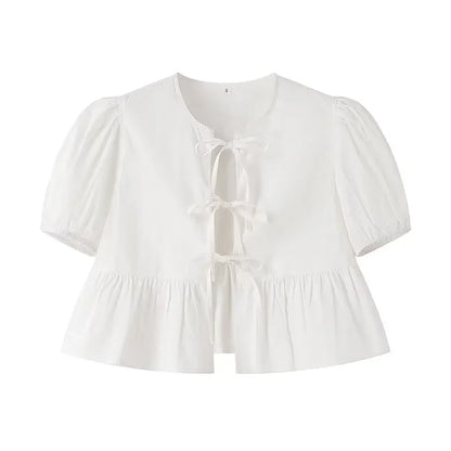 Georgette | Blouse Peplum Élégante à Nœud Avant