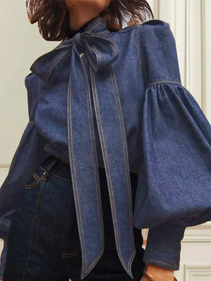 Fernande | Blouse Élégante à Col Montant et Nœud